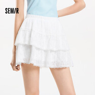森馬半身裙女設計感肌理蕾絲花邊甜美2025夏A字蓬蓬短裙俏皮 本白10102 XS