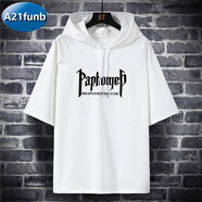 A 21 FUNB薄款衛衣帽衫連帽短袖T恤男ins夏季寬松大碼加肥加大胖子肥佬上衣 PA白色 L (收藏店鋪送禮)