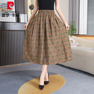 皮爾卡丹碎花棉麻半身裙女加厚春秋2025年新款高腰百褶垂感字大擺中長(cháng)裙 4號色【長(cháng)80-82公分】 S 1小號建議90-130斤