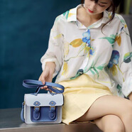 蠢小魚(yú)女包生日禮物送女友牛皮手工包diy大容量百搭學(xué)院劍橋包郵差 藍色系雙拼小號材料包