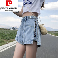 皮爾卡丹（pierre cardin）側拉鏈高腰牛仔短褲女春夏寬松2025年新款顯瘦字母外穿闊腿熱褲潮 淺藍色今年流行的輕奢品牌 S