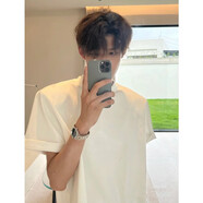 侯七爺（HOUQIYE）純棉短袖T恤男夏季款寬松涼感半袖上衣美式體恤潮流男裝 白色 S