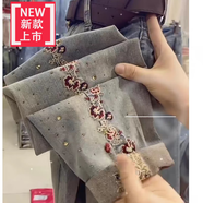 愛夸貓（AIKUAMAO）廣州新塘女式牛仔褲2024新款歐貨重工刺繡牛仔哈倫褲女洋氣老爹褲 復(fù)古藍 后腰松緊不皮帶 M 90-100斤