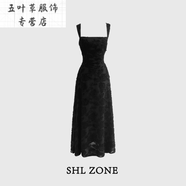 克圖克舒胡蕾 夢(mèng)里花 提花面料女裝吊帶長裙氣質(zhì)顯瘦夏季黑色修身小眾 黑色寬肩帶 S (100斤以內(nèi))