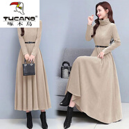 啄木鳥(niǎo)（TUCANO）冬季打底連衣裙女秋冬2025年新款大尺碼加厚保暖百搭長(cháng)裙子潮 奶茶色【同款高質(zhì)量】 L 【建議100-110斤】