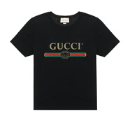 古馳（GUCCI）酷奇短袖男女同款經(jīng)典款式半截袖夏季T體恤衫印花字母做舊破洞款 黑色 S 肩寬47胸圍104衣長(cháng)70