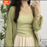 婍妡新中式套裝禪意穿搭女裝春國風(fēng)復古慵懶風(fēng)奶系穿搭夏季外套兩件套 綠色吊帶[單件] S