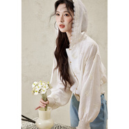 謎秀連帽襯衫女重工蝴蝶刺繡蕾絲衫2025春夏新款雪紡衫外套薄款上衣 杏色 上衣 L