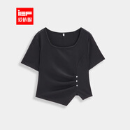 IEF/愛依服2025T恤女夏季新款大碼不規(guī)則設(shè)計短款時尚百搭棉上衣 黑 2XL