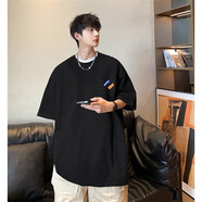 倔強工作室 美式男士短袖T恤白色半袖純色休閑男裝T恤打底衫夏季 黑色 XXS s