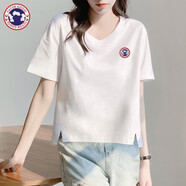 TUTORGOOSE白色t恤女短袖寬松下擺開(kāi)叉半袖棉質(zhì)百搭2025新款秋裝內搭打底衫 白色【V領(lǐng)】 2XL