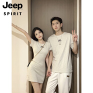 JEEP SPIRIT不一樣情侶裝夏裝感套裝一裙一衣2025新款短袖t恤女連衣裙 男上衣+女連衣裙(圖片色) M M =男M+女M