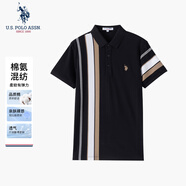 U.S. POLO ASSN.polo衫男撞色條紋短袖t恤商務(wù)男士高端polo夏裝 黑色 2XL