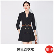 紫魅俏黑色西裝連衣裙女春夏秋季高級感時尚氣質(zhì)女神范職業(yè)正裝百褶裙 黑色連衣裙 S