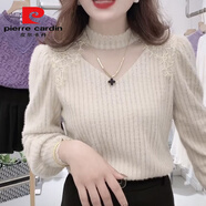 皮爾卡丹（pierre cardin）2025初春新款半高領(lǐng)蕾絲打底衫女洋氣內(nèi)搭毛衣修身氣質(zhì)針織上衣服 A731杏色今年流行的輕奢 薄款 L 【90-105斤】