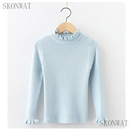 SKONWAT女童秋冬毛衣半高領(lǐng)2023新款白色兒童保暖荷葉邊中大童針織打底衫 霧霾藍(lán)【荷葉邊打底衫】 90 【身高90-100cm】