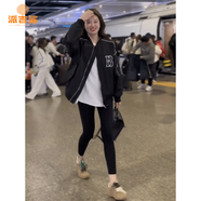 派吉鯊字母圓領(lǐng)棒球服外套女2025秋季新款韓版寬松休閑夾克刺繡美式上衣 黑色 【 現貨】 XL 130-145斤