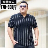 圣彼威朗（SANPIVIRON）胖子翻領(lǐng)短袖加肥加大碼肥佬半袖體恤男polo豎條紋顯瘦夏季汗衫 TX177黑色 XXL(170-190斤)