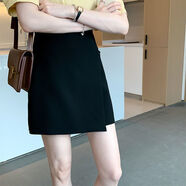 伊琦蕾卡其色短裙女夏季2025新款設計感小眾高腰氣質(zhì)a字包臀西裝半身裙 黑色 S