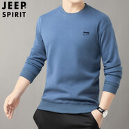 JEEP SPIRIT純棉衛(wèi)衣男2023年秋冬季新款圓領(lǐng)寬松上衣百搭加絨加厚長袖打底衫 A308霧藍(lán)（春秋款） 3XL (建議150-165斤)