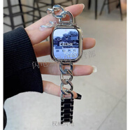 小香風金屬iwatch10表帶蘋果Applewatch9SE8765新款女生時尚 銀鏈+銀殼【】 42mm【適用s10代】