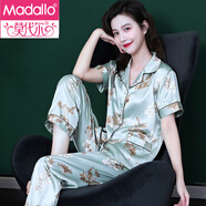 莫代爾真絲睡衣女夏季短袖開衫套裝女士大碼媽媽家居服套裝桑蠶絲睡衣 SC-短長(zhǎng)群青梨落 XL