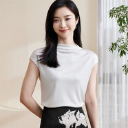 米思陽(yáng)（missshine）2024春季新款簡(jiǎn)約氣質(zhì)爽滑醋酸短袖T恤純色小高領(lǐng)上衣0916 米色 M