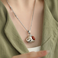 BOIGO925銀瑪瑙大象吊墜項鏈輕奢感鎖骨鏈復古國風(fēng)新中式配飾品 復古灰(吊墜+項鏈)-吊墜+項鏈