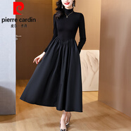 皮爾卡丹（pierre cardin）黑色連衣裙女春秋冬季2025年新款配大衣加絨加厚打底長(cháng)裙子針織 黑色 XL 【115-130斤】