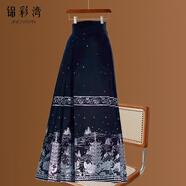 錦彩灣1米5小個(gè)子穿的馬面裙八分新中式國風(fēng)感小眾中改良漢服氣質(zhì)顯瘦遮 M1110#黑色馬面裙 L