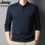 JEEP SPIRIT吉普2026新款絲光棉小立領長袖T恤男打底小衫中年爸爸秋裝上衣 上青色 XL 175