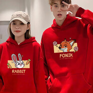 笙韻紅色新年蛇年本命年衣服情侶裝衛衣秋冬季外套領(lǐng)證結婚團體服定制 男紅色+女紅色 M 男+女S