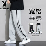 花花公子（PLAYBOY）褲子男春夏秋季直筒寬松休閑褲男士學(xué)生工裝闊腿針織運(yùn)動(dòng)衛(wèi)加長(zhǎng)褲 3220灰色 L （110-125斤）