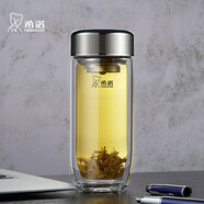 希諾抗菌玻璃杯泡茶杯子車(chē)載水杯中秋禮品高檔禮盒XN-1927本色 410mL