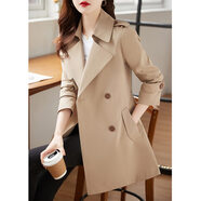 尚靜風(fēng)衣外套女中長(zhǎng)款小個(gè)子雙排扣純色高級(jí)感時(shí)尚顯瘦風(fēng)衣 卡其色 M