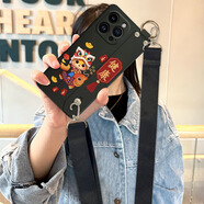 飾卓適用2025蛇年紅米14c保護套小米redmi 10a腕帶9A手機殼13r好運錦鯉14r防摔12c軟殼13c男女款斜挎繩 好運錦鯉-健康腕帶支架+黑殼+斜挎掛繩 紅米14R