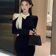 妙奕嘉小香風(fēng)長(zhǎng)袖連衣裙裙子女裝秋季新款高級(jí)感純欲包臀裙小個(gè)子小黑裙 小香風(fēng)黑色性感露肩包臀裙 均碼 【建議115斤以內(nèi)】