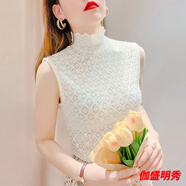口旋無(wú)袖假領(lǐng)子背心蕾絲打底衫女高領(lǐng)洋氣內搭高端小衫加絨網(wǎng)紗上衣秋 白色 S 體重95左右