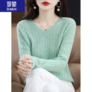 羅蒙（ROMON） 針織衫女秋冬季新款V領套頭長袖毛絨毛衣休閑百搭顯瘦針織打底衫 抹茶綠 S 80-90