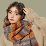 晴碧琳新款格子挪威條紋圍巾女秋冬韓系冬季高級感保暖圍巾氛圍感 栗色