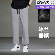 南佩 褲子夏季男薄款韓版潮流速干冰絲休閑褲男寬松直筒九分褲西褲男 淺灰色（薄款） 5XL （190-210斤）