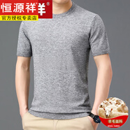 恒源祥羊毛絨衫半袖男士圓領(lǐng)秋冬短袖套頭羊毛T恤中青年毛衣織針打底衫 177淺灰 2XL 180150-170斤