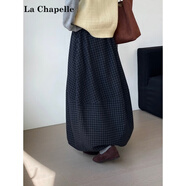 拉夏貝爾（La Chapelle）森系復古老錢風休閑2025春裝半身裙女格子毛呢花苞裙寬松俄式裙子 藍灰格 M -90-105斤