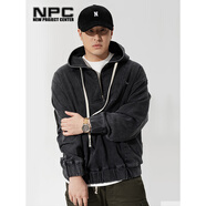 NPC潮牌潘瑋柏同款半拉鏈連帽水洗牛仔衛(wèi)衣秋季休閑上衣【紅人衣櫥】 曜石黑 XL (建議160斤-180斤)