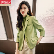 伊婭莎小西裝外套女士氣質(zhì)短款小個(gè)子正裝休閑修身顯瘦今年流行西服上衣 綠色常規(guī)【三?？邸?L 推薦105-115斤