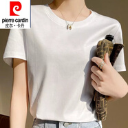 皮爾卡丹（pierre cardin）高端短袖t恤女絲光棉夏季新款純棉圓領體恤上衣白色T恤打底衫 白色 2XL