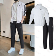 阿迪達(dá)斯（adidas）運(yùn)動(dòng)套裝男裝 2025夏季新款時(shí)尚戶外跑步健身夾克外套 訓(xùn)練長(zhǎng)褲子 梭織兩件套-白色 L