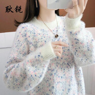 耿銳（gengrui）女裝仿水貂絨毛衣女2025秋冬季新款慵懶風(fēng)加厚寬松圓領(lǐng)針織打底衫 白色 M 95-105斤