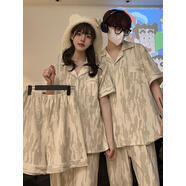 煊陌情侶睡衣情侶夏季短袖睡衣男士三件套高級灰流紋女士薄款可外穿 典雅灰短袖+短褲+長(cháng)褲 均碼 M女款80100斤穿