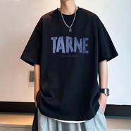 美式純棉短袖T恤男2025新款潮牌運(yùn)動(dòng)圓領(lǐng)上衣寬松重磅百搭體恤衫 黑色-藍(lán)色字母名字 XL （130-150斤）